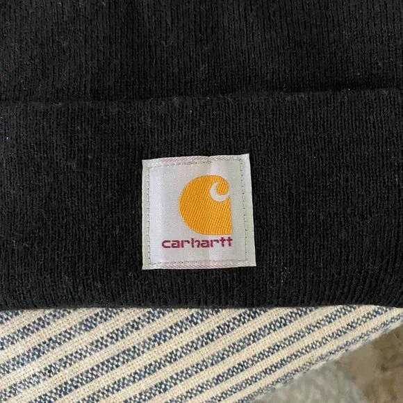 Carhartt Cuffed Black Slouchy Rib Knit A18 Utility Gorpcore Iconic Beanie Hat - Picture 2 of 8
